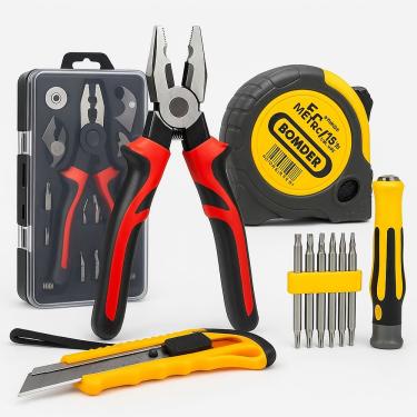 Imagem de Kit de Ferramentas Essencial para Reparos Domésticos Chave de Precisão, Alicate, Trena e Estilete