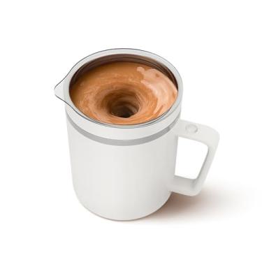 Imagem de FOVNOT Caneca de café de cerâmica com agitação automática de 360 ml, copo de mistura magnética automático recarregável com barra de agitação de aço inoxidável para café/leite/chocolate quente