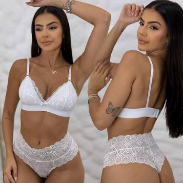 Imagem de Conjunto Lingerie Sem Bojo Sem Aro Rendado Calcinha Cintura Alta Sensu