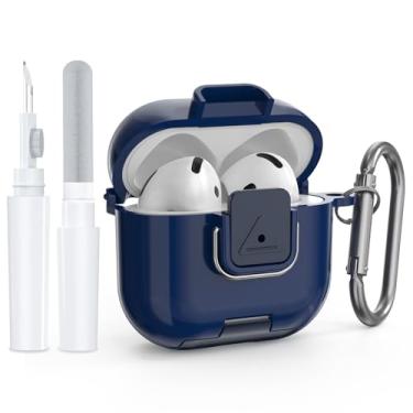 Imagem de Wacanc Capa para AirPods 4ª geração com kit de limpeza e suporte de telefone, capa protetora de TPU de bloqueio seguro compatível com AirPods 4 (2024), capa à prova de quedas com mosquetão (azul