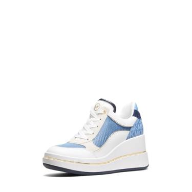 Imagem de Michael Kors Tênis feminino Emmy Wedge Trainer, Azul francês multi, 41