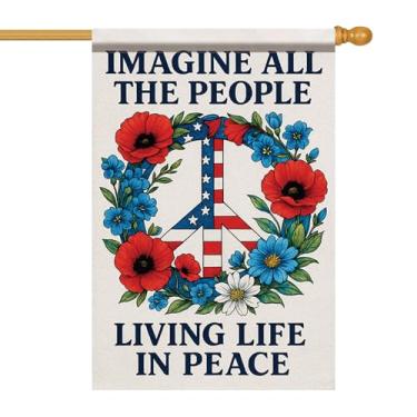 Imagem de Starlit Patio Bandeira da Casa da Paz 71 x 101 cm Imagine Todas as Pessoas Bandeira de Jardim Vivendo Vida em Paz Guirlanda Floral Patriótica Dupla Face Banner Exterior Alpendre Ração Bandeira dos EUA