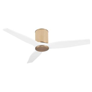 Imagem de LEDLUX Ventilador de teto de 122 cm, sem luz, controle remoto, ventilador de teto de baixo perfil, lâminas de madeira maciça, motor CC reversível sem ruído, para quarto/sala de estar/varanda (branco