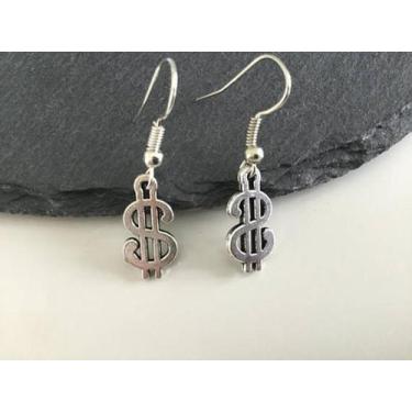 Imagem de Brinco Pendurado Ostentação Cifrão Aço Inox Prateado - 3Istore