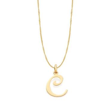 Imagem de Colar Rommanel Banhado Ouro Letra C Grande Elo Grumet 42cm