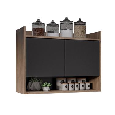 Imagem de Armário de Cozinha Aéreo 70,5 cm 2P com Nicho Colin Freijó/Preto M12 - D'Rossi