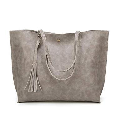 Imagem de Bigfanshu Bolsa feminina de couro macio bolsa de ombro Shopper Sacola Balde Moda, Cinza-claro, 30X36CM