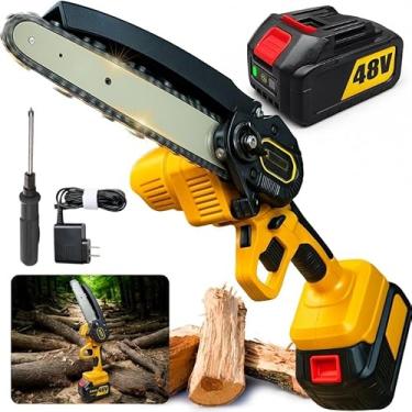 Imagem de Mini Motosserra Elétrica 48V 2500W 8000RPM Motor Brushless Serra Portátil a Bateria 30CM Corte Rápido Lubrificação Automática Leve Recarregável para Jardim e Madeira