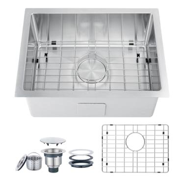 Imagem de LBTBDBN Pia de barra de montagem inferior de 50 x 38 cm - Pia de cozinha pequena de aço inoxidável escovado calibre 18 resistente para trailer, bar molhado e uso externo (50 cm C x 38 cm L x 23 cm)