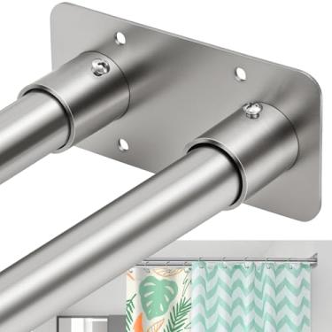 Imagem de Creatyi Varão de cortina de chuveiro duplo de 71 a 189 cm, varões de cortina de chuveiro duplos ajustáveis para banheiro (71 a 199 cm, prata)
