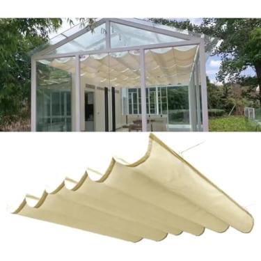 Imagem de Pérgola Ao Ar Livre à Prova De Chuva Para Casa De Vidro Cobertura De Sombra Pátio Retrátil Slide Wire Sun Sail Toldo Para Deck De Quintal Todos Os Componentes, White, 2.2x5m