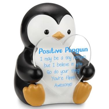 Imagem de Estatueta de pinguim positivo, pinguim de resina fofo segurando sinal de acrílico, presente inspirador para colega de trabalho, amigo professor, decoração de mesa motivacional para mulheres e homens