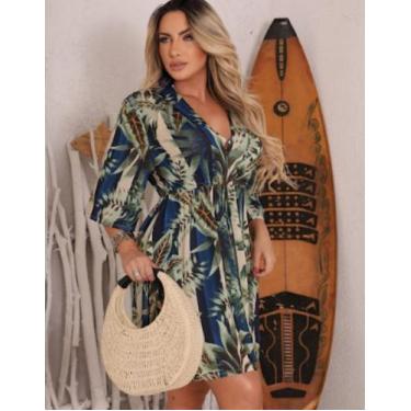 Imagem de Saída De Praia Camisão Feminino Verão Elegante Estampada - depósito li