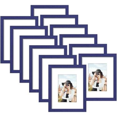 Imagem de Picrit Conjunto de 12 molduras de 28 x 35 cm, tela 20 x 25 com tapete ou 28 x 35 sem tapete, molduras para montagem na parede ou mesa, azul marinho