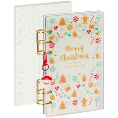 Imagem de MultiBey A6 Christmas Acrylic Binder 6-Ring Planner, Personal Portable Planner with 45 Sheets Dot Grid Paper, Holiday Gift Set with Gold Rings & Themed Keychain (Clear with Santa Keychain)