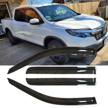Imagem de CITYHOT Defletor de vento de janela de ventilação original de 4 peças compatível com Honda Ridgeline 2017-2024, persianas de proteção contra chuva e fumaça escura, fita à prova de sol na viseira da