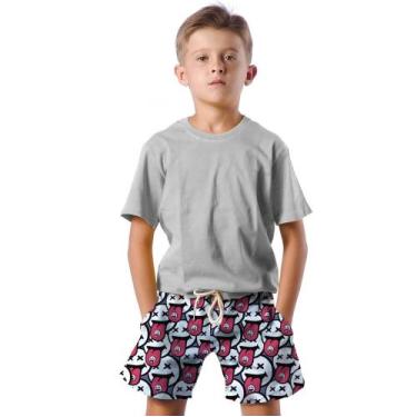 Imagem de Shorts Infantil Bermuda Calção Praia Verão Emoji Língua White Reação 3