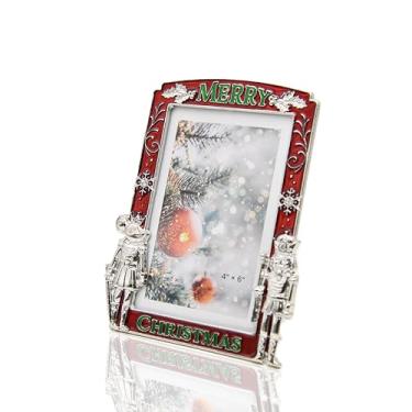 Imagem de Shimmering design Porta-retrato de metal quebra-nozes de Natal 10 x 15 cm | Moldura de Natal para decoração de Natal e presente (prata vermelha)