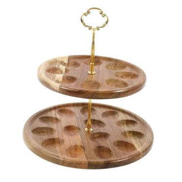 Imagem de Ｂｅｓｇａ Suporte de Ovos de Madeira com 2 Níveis, Expositor de Ovos Multifuncional, Bandeja de Vários Níveis, Suporte para Mesa de Sobremesas, Ideal para Casam