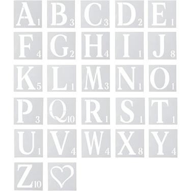 Imagem de 27 estênceis, estênceis de plástico reutilizáveis de 15 cm para pintura em letras e números, alfabeto para arte de parede, desenho, artesanato, faça você mesmo