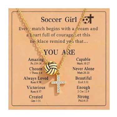 Imagem de Aonklot Colar de softball, futebol e voleibol, feminino, pingente de cruz com strass, joias de fé cristã, acessórios esportivos, presentes de Natal, Large, Sem Pedra Preciosa