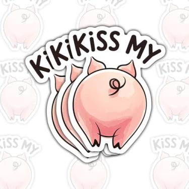 Imagem de 3 peças de adesivos Kiss My Pig Button, decalques de vinil de animais engraçados para laptop, caderno, diário, garrafa de água, carro, presente fofo para adolescentes, amigos, colegas de trabalho