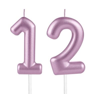 Imagem de 12º velas de aniversário rosa metálico, rosa metálico, número 12, velas para decoração de topo de bolo, mulheres, homens, casamentos, comemorações, artigos para festas felizes