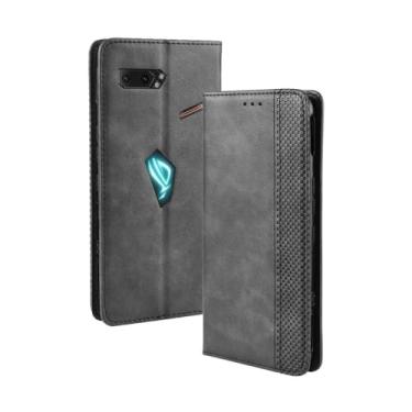Imagem de Capa para ASUS ROG Phone II ZS660KL,Retro Flip magnético,Caso de telefone de couro PU,Design de carteira com 3 slots de cartão e 1 clipe de dinheiro -Black