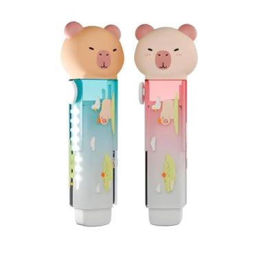 Imagem de Kit com 2 Borrachas Retrátil Escolar CiS Capivara Colorido Fofa Apagador Macia Conjunto Animal Aula