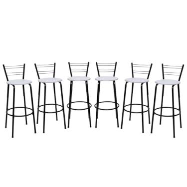 Imagem de Banqueta Altas Flórida Estrutura Preta 70cm Para Balcão Cozinha, Bar, Bistrô, Americano Kit 06 Unidades - Itagold (Branco)