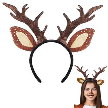 Imagem de MOFEINI Tiara de chifres de rena com chifres de veado, acessórios de fantasia de Halloween