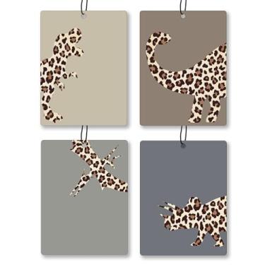 Imagem de Exqcom Ambientador de carro de dinossauro leopardo 4 peças, estampa retrô de chita de dinossauro, aromatizador de ar para crianças, presente para meninos e crianças, acessórios de carro com perfume de