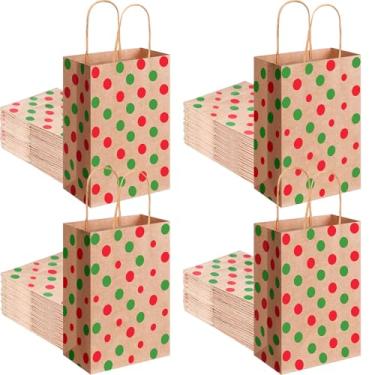 Imagem de Kolldenn 100 peças de sacos de presente de papel de Natal com alças de bolinhas sacos de guloseimas a granel bonito armazenamento de doces para Natal, férias, aniversário, chá de bebê, lembrancinha de