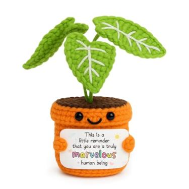 Imagem de TKGIFTHOT Handmade Crochet Plant Emotional Positive Support Gift for Best Friend Coworker Mom Unique Desk Bookshelf Decor Birthday Thank You Gifts for Women Men