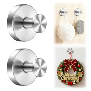 Imagem de Decerk Pacote com 2 ganchos de ventosa para chuveiro, aço inoxidável, ganchos de sucção para pendurar na parede do chuveiro, 6,8 kg, banheiro, cozinha, porta de vidro, espelho, azulejo, bucha, toalha