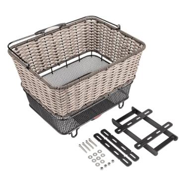 Imagem de simhoa Cesto traseiro genérico para bicicleta, grande capacidade, para viagens ao ar livre, 41,5 x 33,5 x 25,5 cm, com alça, Bege