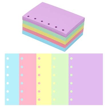 Imagem de Mogoostry Papel de enchimento em branco A7, 5 cores, refil de papel para 6 anéis, fichário A7, inserções de 6 furos, refis de papel para notas em branco, 250 folhas de papel solto