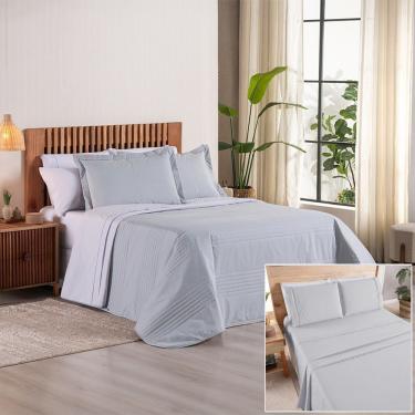 Imagem de Kit Cobre Leito + Jogo De Cama Premier King 7 Peças Hipercal 200 Fios 80% Algodão, 20% Poliéster - Cinza