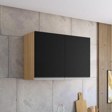 Imagem de Armário Aéreo P/ Cozinha Maya A03 80cm 2 Portas Cor Amêndoa/preto