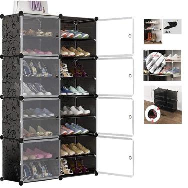 Imagem de Sapateira Dupla Gigante Armario Modular Ajustavel Organizador 16 Prateleiras Porta Sapatos Brinquedos Roupas Grande 32 P