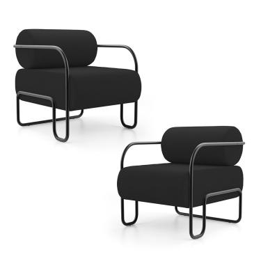 Imagem de Kit 02 Poltronas Decorativas Orgânica Living Miska Veludo Preto - Desk Design