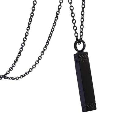 Imagem de UNICRAFTALE Colar de cinzas de cremação preto de 53 cm, colar memorial de aço inoxidável 304 com pingente retangular para urna de lembrança, joias para animais de estimação