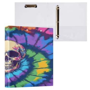 Imagem de CEBUGI Fichário com 3 anéis de caveira tie-dye de 3 cm comporta 200 folhas, pastas com 3 bolsos de PVC transparente para escritório, 31,5 x 27 x 6 cm, 1 pacote