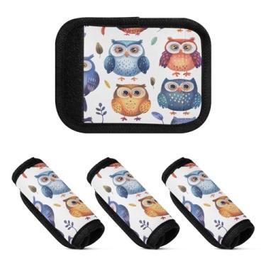 Imagem de Qilmy Alça de bagagem colorida coruja pacote com 2 identificadores de bagagem etiqueta de alça confortável capa para carrinho de bebê, mala de viagem, acessórios de viagem de avião410