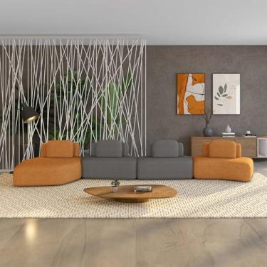 Imagem de Sofá Ilha Sala de Estar Dakota 4 Módulos 626cm Encostos Almofadas Soltas Bouclê Rústico Terracota/Cinza G33 - Gran Belo