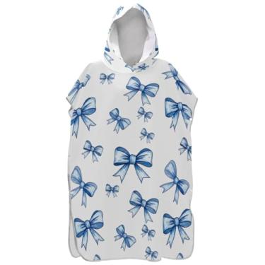 Imagem de Joisal Poncho de surfe para adultos trocador de roupa de praia com capuz toalha floral plus size laços azuis brancos ponchos adultos para mulheres