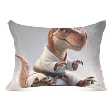 Imagem de Capa de almofada divertida de karatê de dinossauro grande com zíper longo para fronhas padrão Queen King fronha fofa para cama de sala de estar, tamanho do corpo, 53 cm x 137 cm