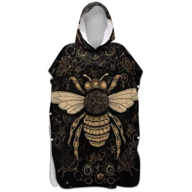 Imagem de Joisal Roupão de mudança de poncho de surfe para adultos toalha de banho com capuz bonito absorvente masculino poncho com capuz amarelo abelha preta