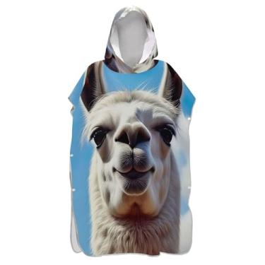 Imagem de TSENQUE Funny Lhama White Alpaca Poncho de Surf Bonito para Adultos Trocador Plus Size Masculino Poncho com Capuz Praia Moletom Toalha Natação