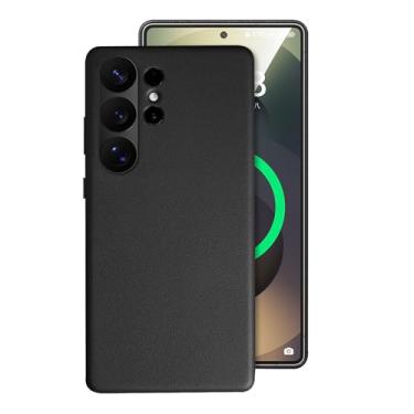 Imagem de LTLMYDAM Capa fina para Samsung Galaxy S25 Ultra/S25 Plus/S25, proteção de câmera, capa de telefone de couro genuíno de luxo, suporta capa de carregamento sem fio, preta, S25 Plus